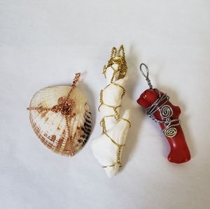 lot of new pendants, genuine coral and sea shells